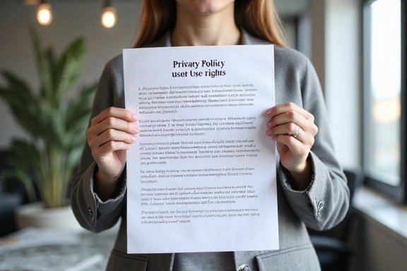 Person holding a document with privacy policy text, symbolizing user rights