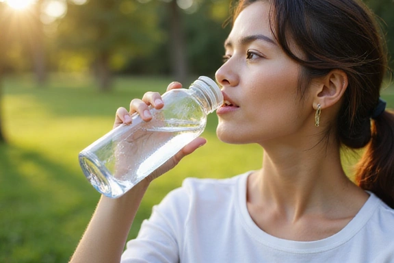 Person trinkt Wasser aus einer Flasche